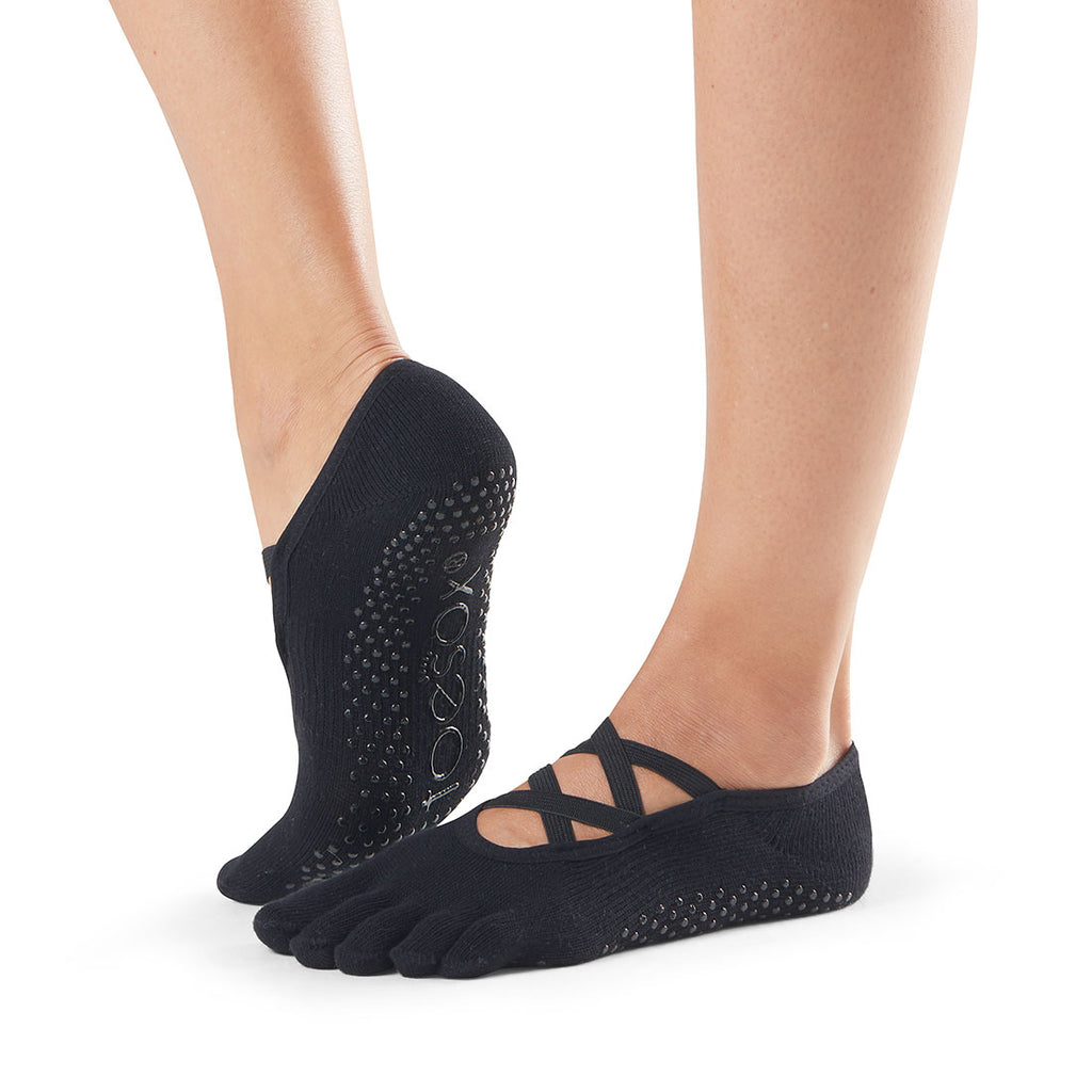 ToeSox Full Toe Elle pirštuotos kojinės, spalva Black – ant pėdų, vaizdas iš šono