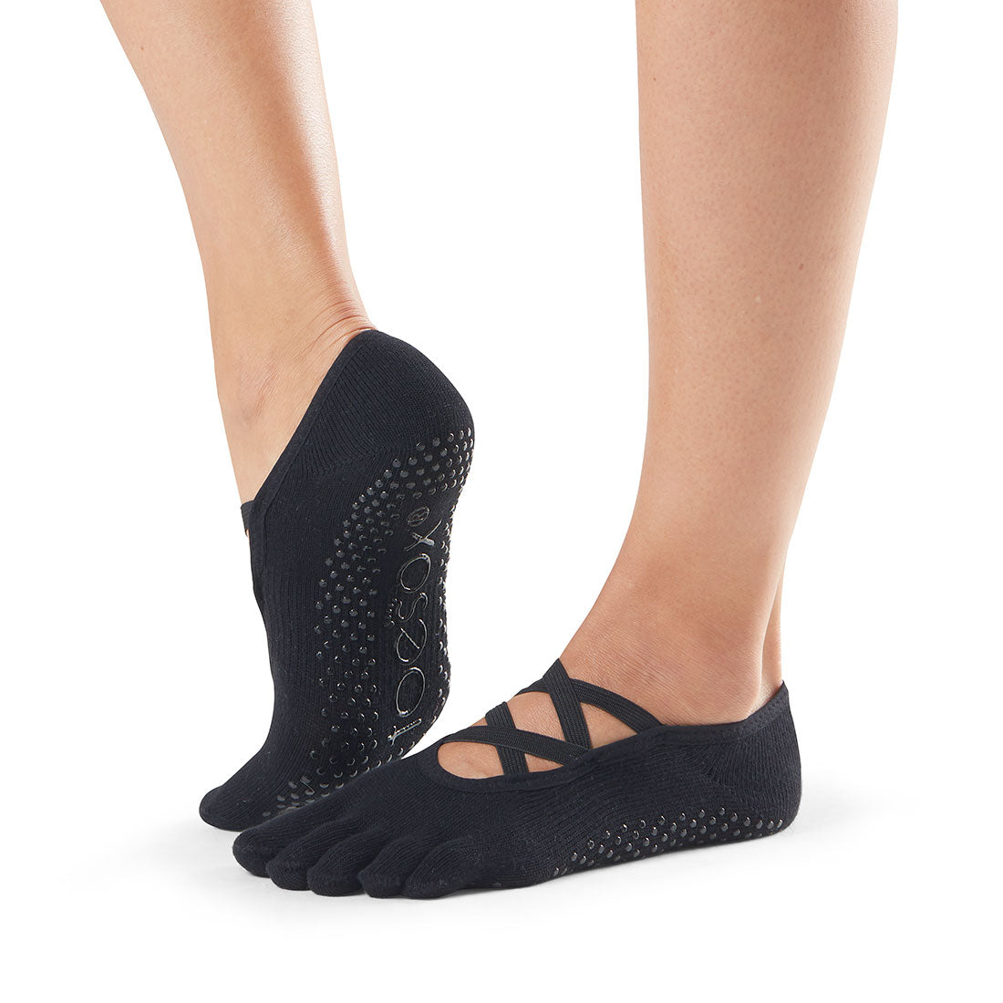 ToeSox Full Toe Elle pirštuotos kojinės, spalva Black – ant pėdų, vaizdas iš šono