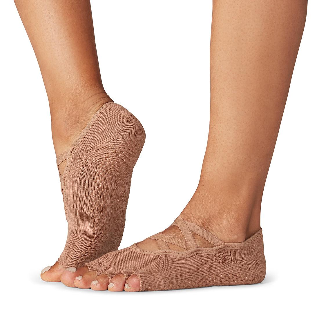 ToeSox Half Toe Elle kojinės atvirais pirštais, spalva Natural – ant pėdų, vaizdas iš šono
