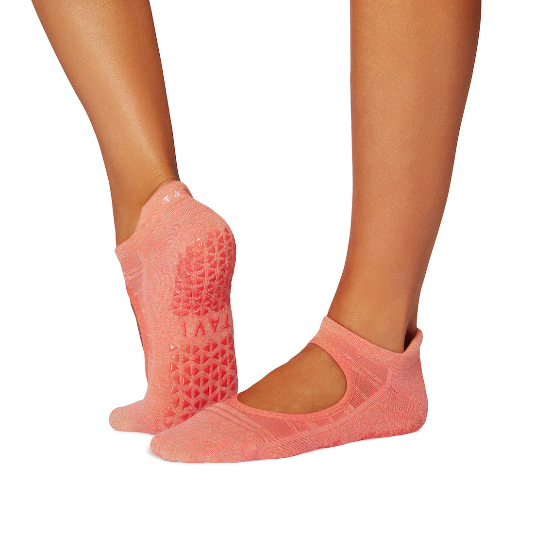 Tavi Grip Emma Breeze kojinės, spalva Hot Coral – ant pėdų, vaizdas iš šono