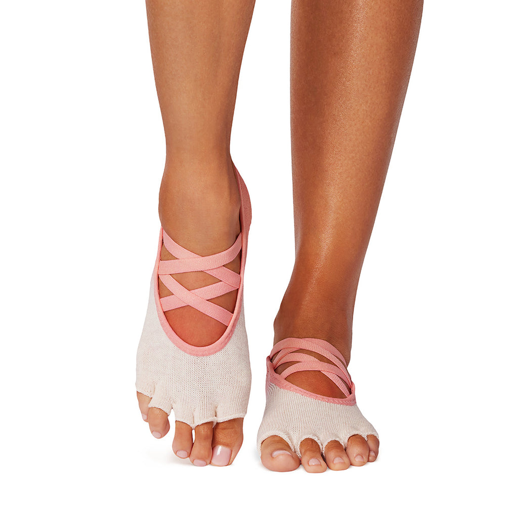 ToeSox Half Toe Elle kojinės atvirais pirštais, spalva Hot Coral Ombre – ant pėdų, vaizdas iš priekio
