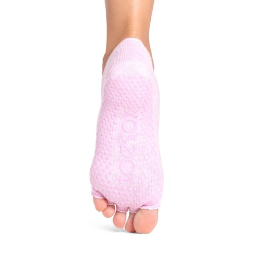 ToeSox Half Toe Ivy kojinės atvirais pirštais, spalva Rosy Melange – neslystantis padas, vaizdas iš galo