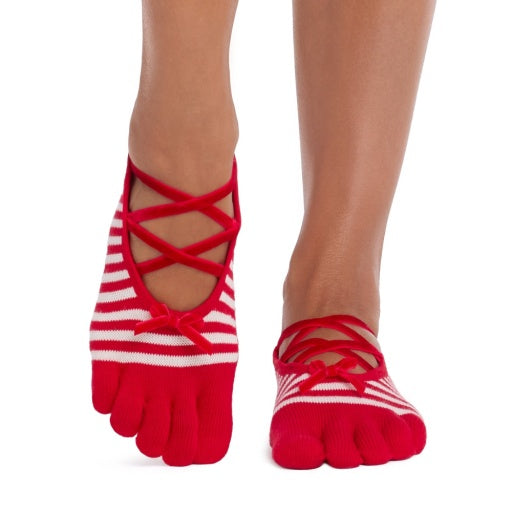 ToeSox Full Toe Elle pirštuotos kojinės, spalva Sweet velvet – ant pėdų, vaizdas iš priekio
