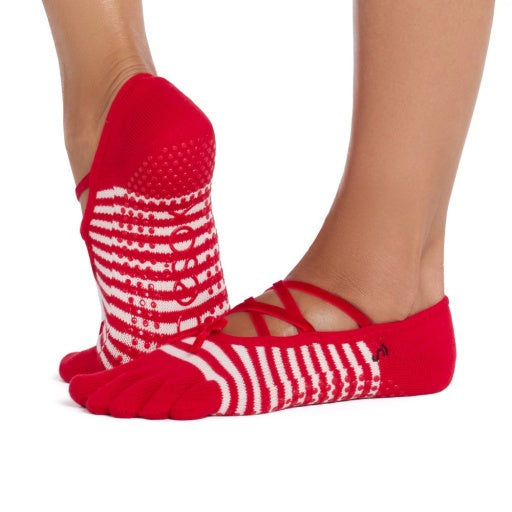 ToeSox Full Toe Elle pirštuotos kojinės, spalva Sweet velvet – ant pėdų, vaizdas iš šono