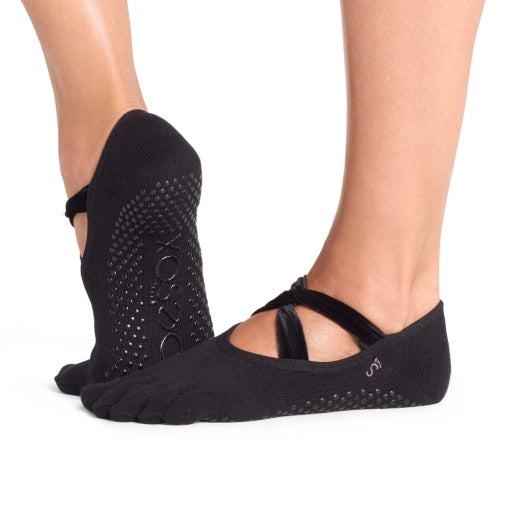 ToeSox Full Toe Ivy pirštuotos kojinės, spalva Ebony velvet – ant pėdų, vaizdas iš šono