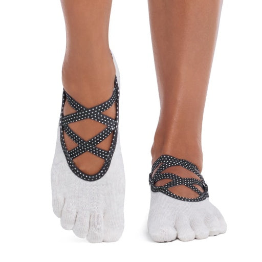 ToeSox Full Toe Elle pirštuotos kojinės, spalva Ash polka dots – ant pėdų, vaizdas iš priekio