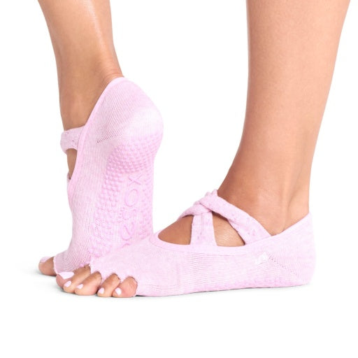 ToeSox Half Toe Ivy kojinės atvirais pirštais, spalva Rosy Melange – ant pėdų, vaizdas iš šono