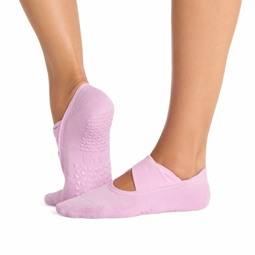 Tavi Grip Penny kojinės, spalva Moonlit lilac – ant pėdų, vaizdas iš šono
