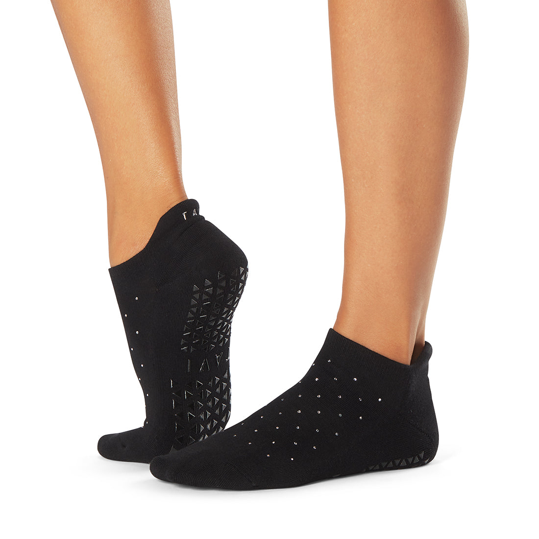 Tavi Grip Savvy kojinės, spalva Black Sparkle – ant pėdų, vaizdas iš šono