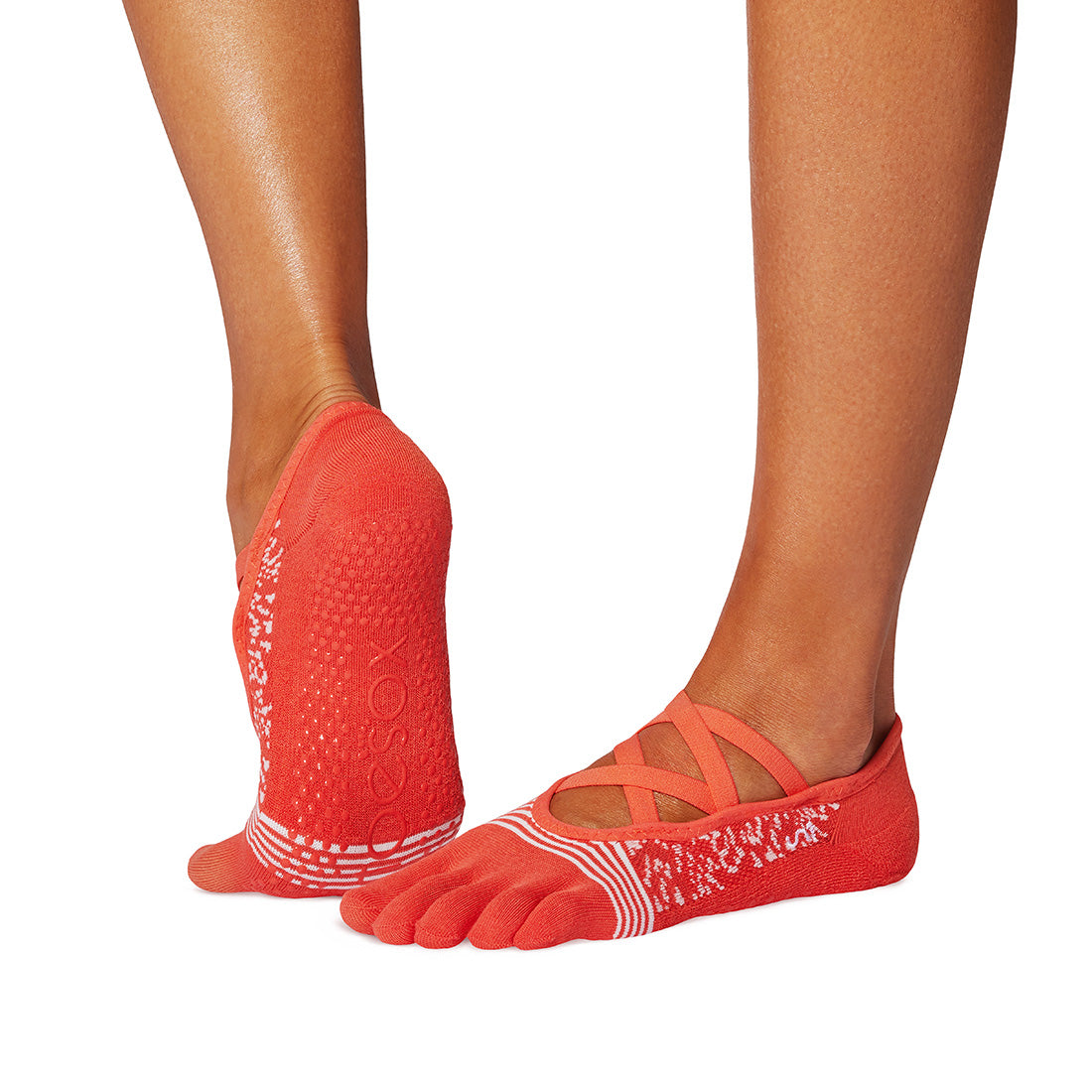 ToeSox Full Toe Elle Tec pirštuotos kojinės, spalva Strength – ant pėdų, vaizdas iš šono