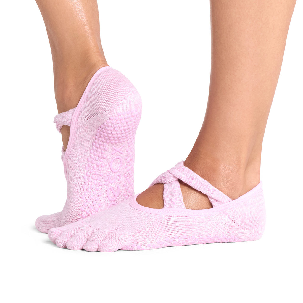 ToeSox Full Toe Ivy pirštuotos kojinės, spalva Rosy Melange – ant pėdų, vaizdas iš šono