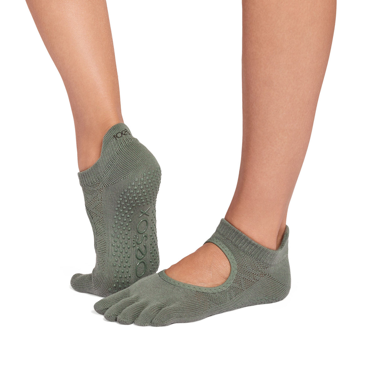 ToeSox Full Toe Bellarina Tec pirštuotos kojinės, spalva Ivy field – ant pėdų, vaizdas iš šono