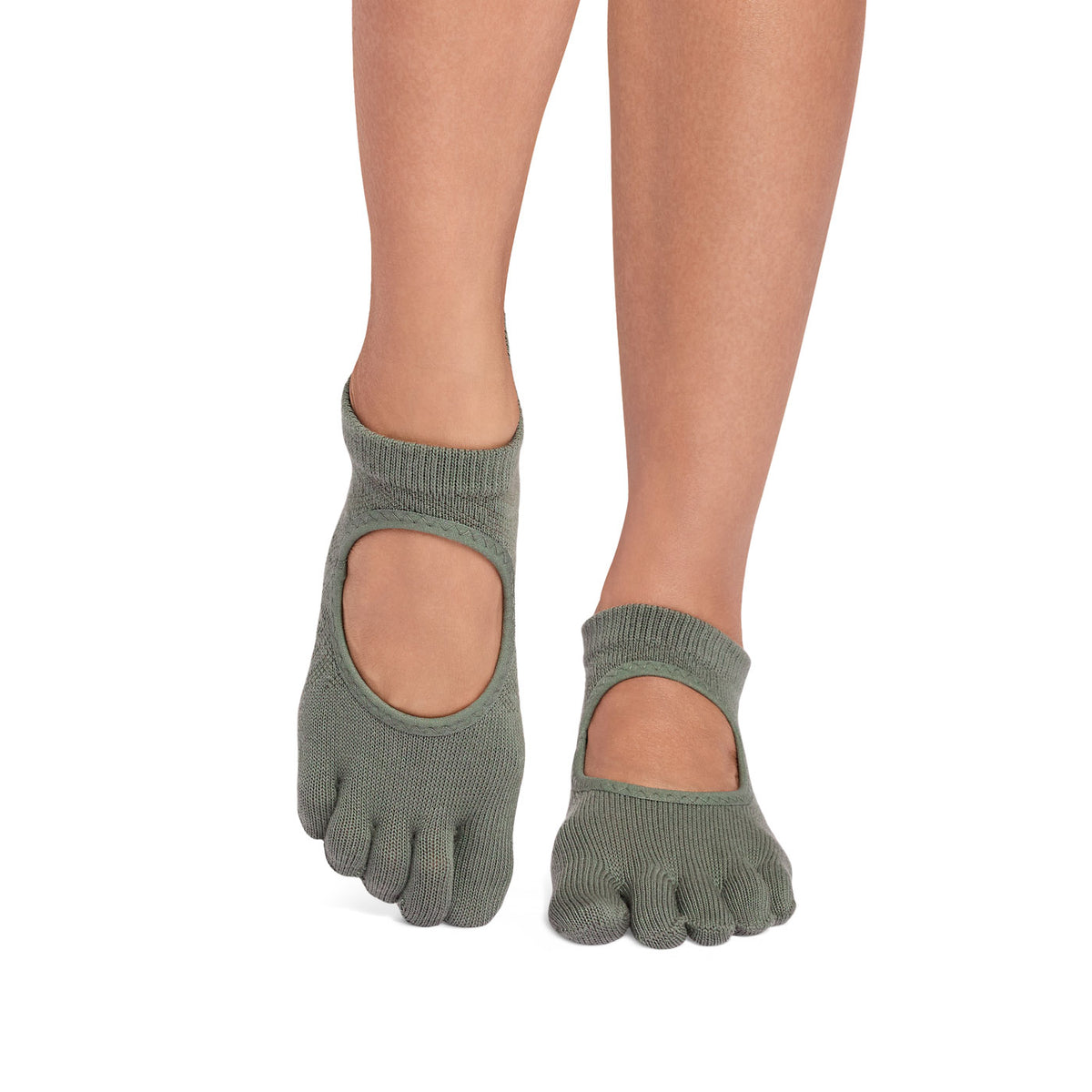 ToeSox Full Toe Bellarina Tec pirštuotos kojinės, spalva Ivy field – ant pėdų, vaizdas iš priekio