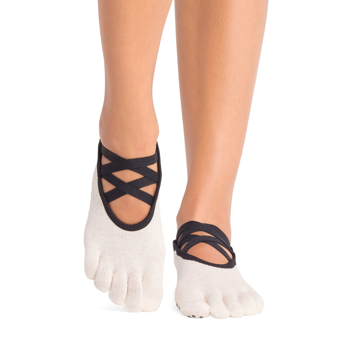 ToeSox Full Toe Elle pirštuotos kojinės, spalva Sandy – ant pėdų, vaizdas iš priekio