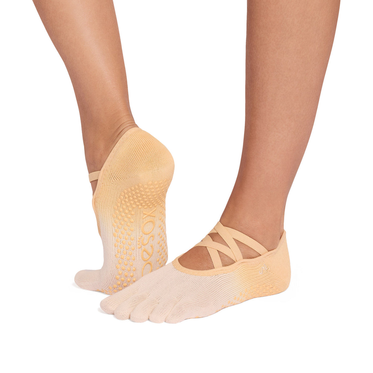 ToeSox Full Toe Elle pirštuotos kojinės, spalva Golden ombre – ant pėdų, vaizdas iš šono