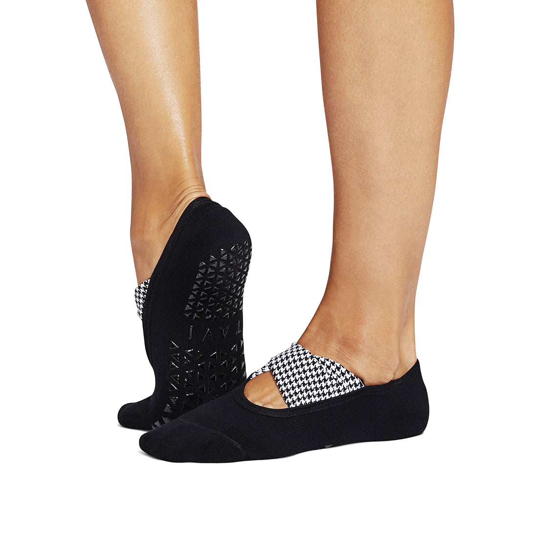 Tavi Grip Penny kojinės, spalva Houndstooth – ant pėdų, vaizdas iš šono